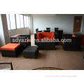 indoor furniture in wicker sofa set with red seat and back cushion with teak wood feet for hotel use as well